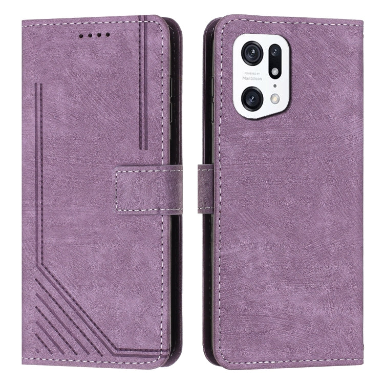 For OPPO Find X5 Pro Skin Feel Stripe Pattern Leather Phone Case with Lanyard