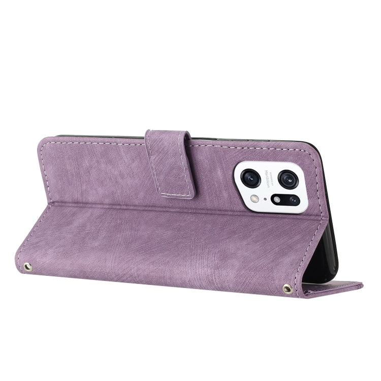 For OPPO Find X5 Pro Skin Feel Stripe Pattern Leather Phone Case with Lanyard