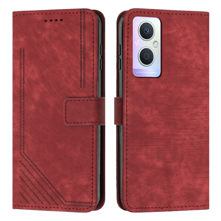 Skin Feel Stripe Pattern Leather Phone Case with Lanyard for OPPO F21 Pro 5G/F21s Pro 5G/Reno7 Z/Reno7 Lite/Reno8 Lite/Reno8 Z 5G/OnePlus Nord N20 5G Global