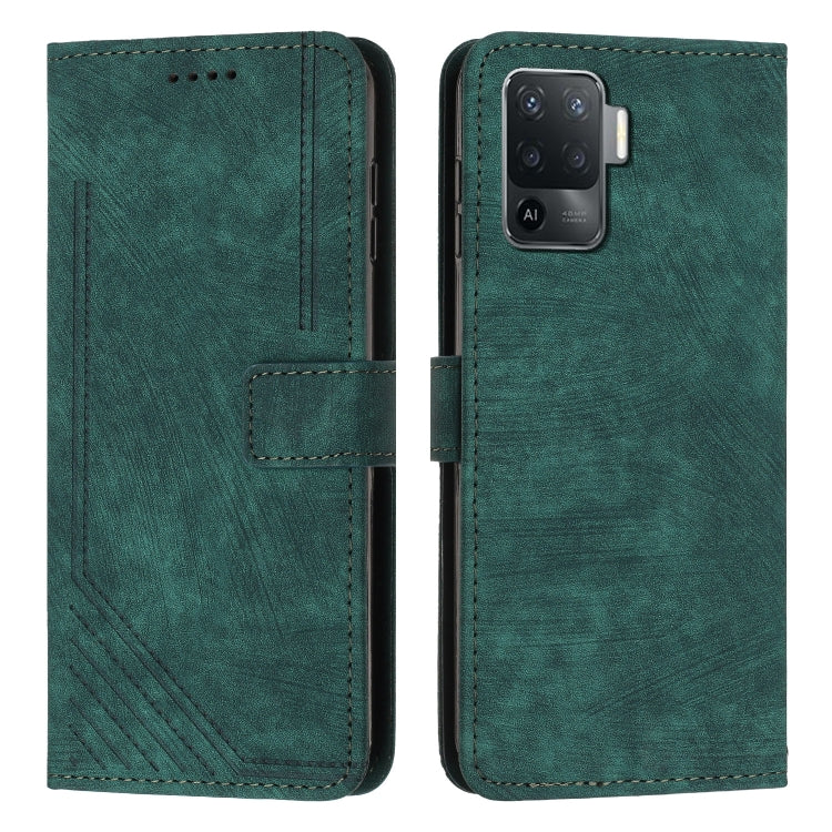 Skin Feel Stripe Pattern Leather Phone Case with Lanyard for OPPO A94 4G / F19 Pro / F19 Pro+ / A94 5G / A95 5G / Reno5 Z / Reno6 Z 5G / Reno5 F / Reno5 Lite