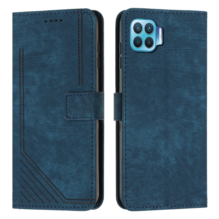 For OPPO A93 4G / F17 Pro / Reon4 F / Reon4 Lite Skin Feel Stripe Pattern Leather Phone Case with Lanyard