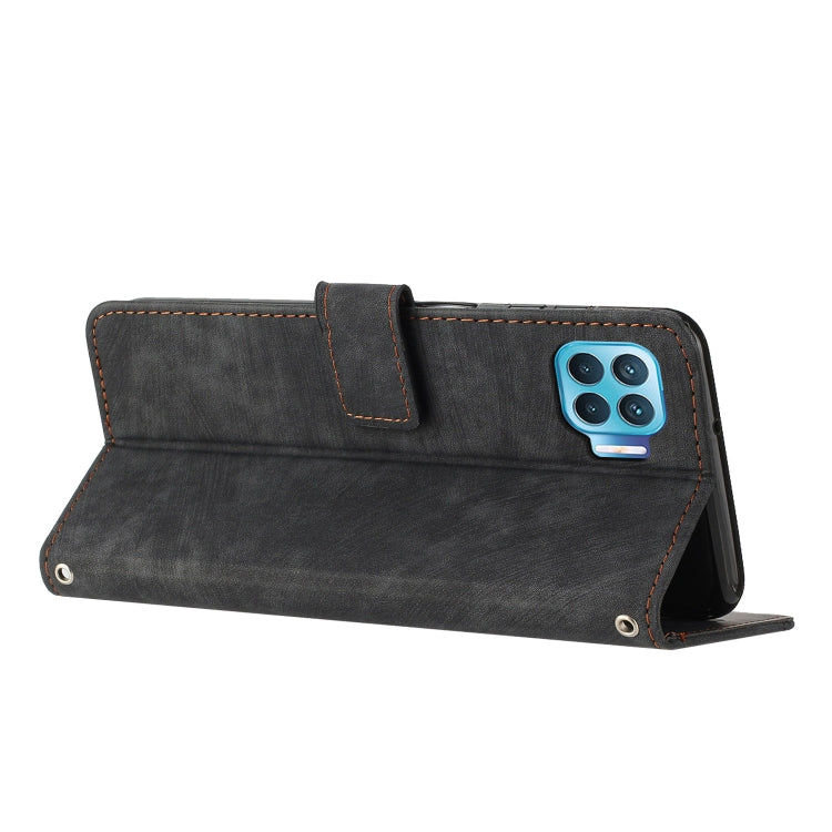 For OPPO A93 4G / F17 Pro / Reon4 F / Reon4 Lite Skin Feel Stripe Pattern Leather Phone Case with Lanyard