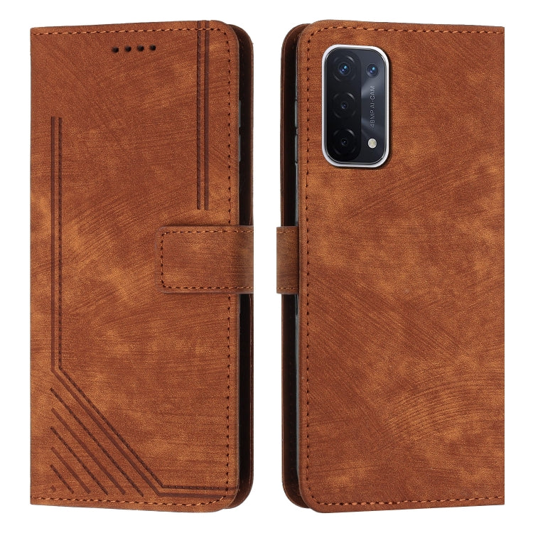 For OPPO A74 5G / A93 5G / A54 5G Skin Feel Stripe Pattern Leather Phone Case with Lanyard