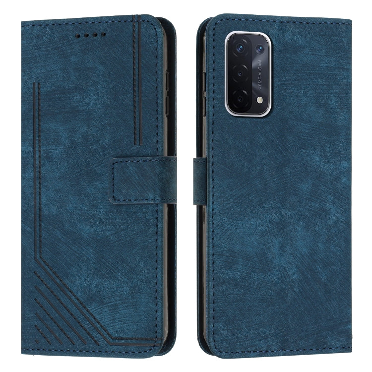 For OPPO A74 5G / A93 5G / A54 5G Skin Feel Stripe Pattern Leather Phone Case with Lanyard