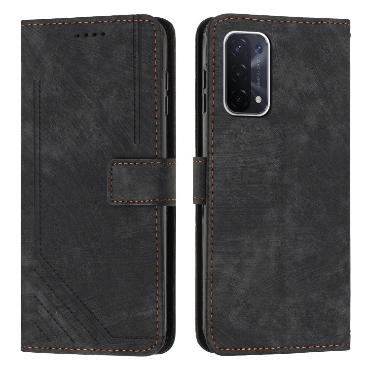 For OPPO A74 5G / A93 5G / A54 5G Skin Feel Stripe Pattern Leather Phone Case with Lanyard