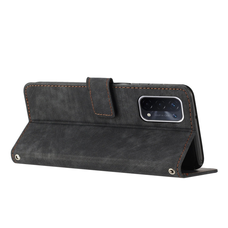 For OPPO A74 5G / A93 5G / A54 5G Skin Feel Stripe Pattern Leather Phone Case with Lanyard