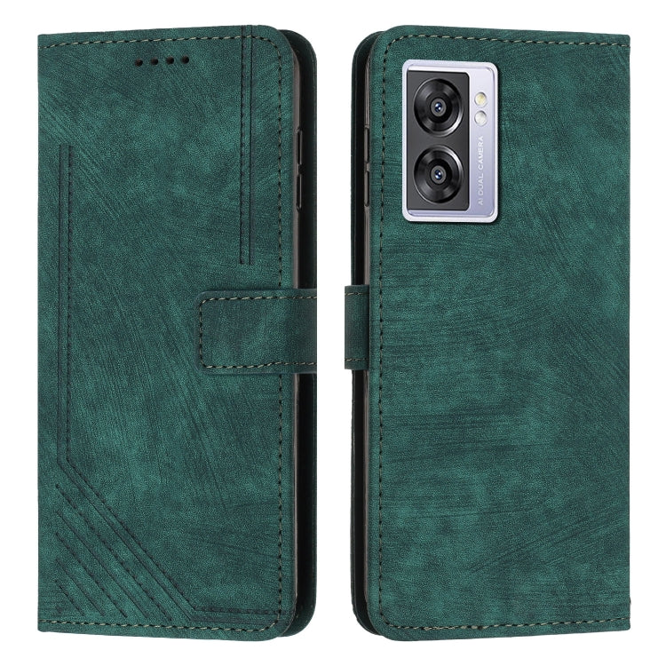 For OPPO A57 5G / A57 4G 2022 / A77 5G / Realme V23 Skin Feel Stripe Pattern Leather Phone Case with Lanyard