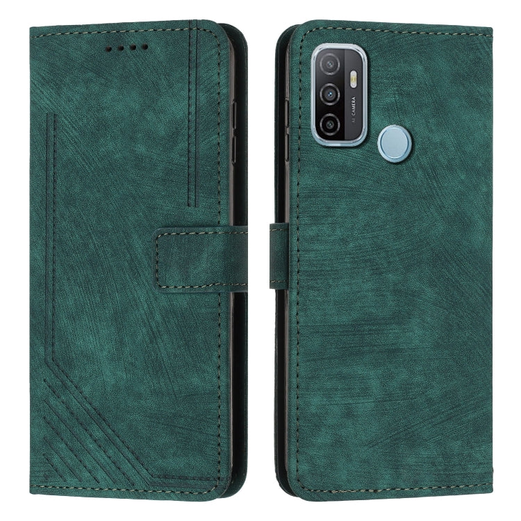 Skin Feel Stripe Pattern Leather Phone Case with Lanyard for OPPO A53 2020 / A53s 4G / A32 2020 4G / A33 2020 4G