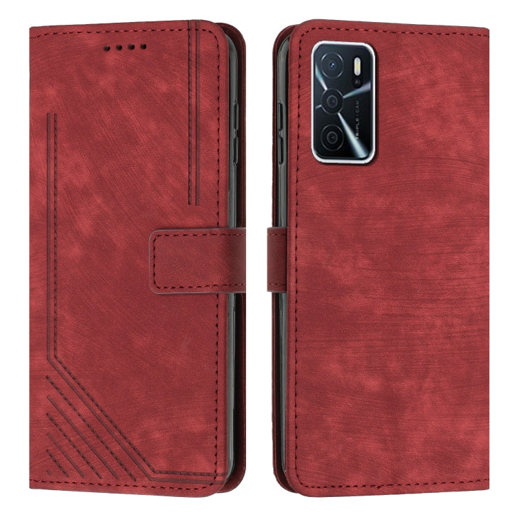 For OPPO A16 / A16s / A54s / A55 5G / A53s 5G Skin Feel Stripe Pattern Leather Phone Case with Lanyard