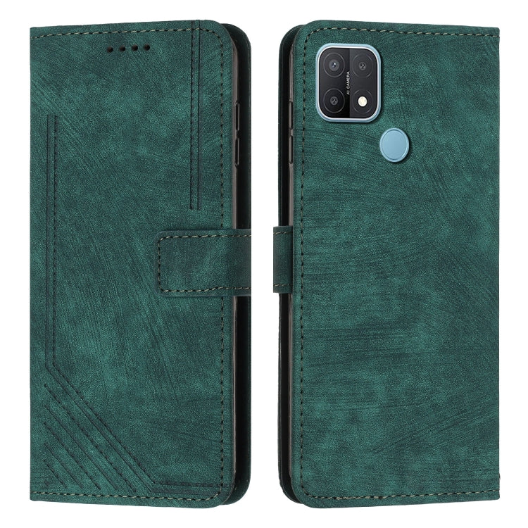 For OPPO A15 / A15s / A35 Skin Feel Stripe Pattern Leather Phone Case with Lanyard