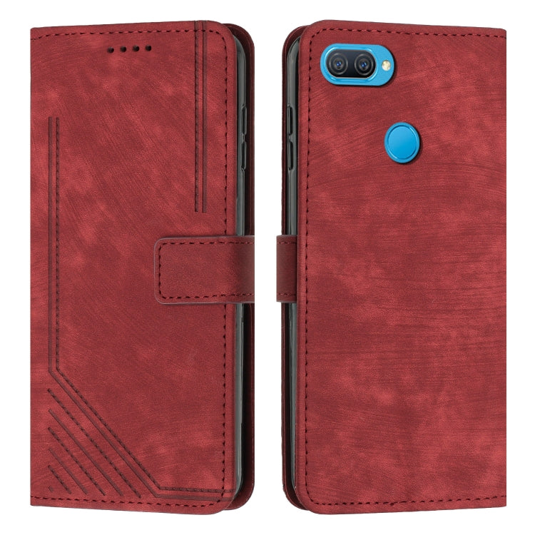 For OPPO A7 / A5s / A12 Skin Feel Stripe Pattern Leather Phone Case with Lanyard