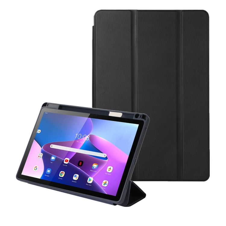 For Lenovo Tab M10 Plus 10.6 3rd Gen 2022 Solid Color 3-folding Leather Tablet Case