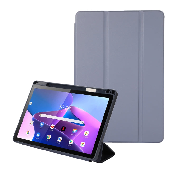 For Lenovo Tab M10 Plus 10.6 3rd Gen 2022 Solid Color 3-folding Leather Tablet Case