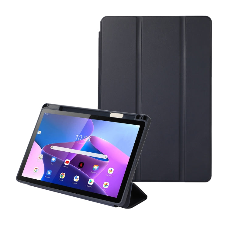 For Lenovo Tab M10 Plus 10.6 3rd Gen 2022 Solid Color 3-folding Leather Tablet Case