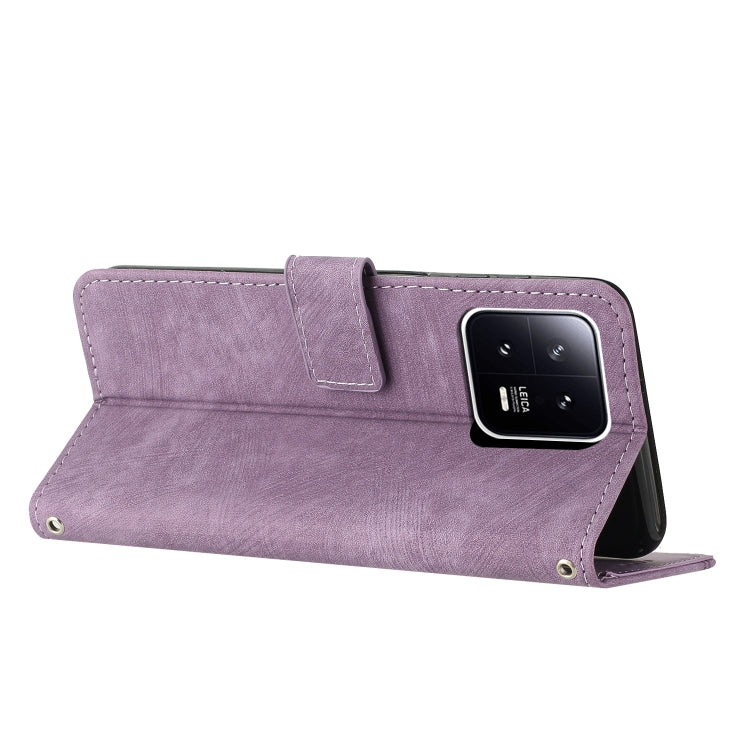 For Xiaomi 13 Skin Feel Stripe Pattern Leather Phone Case with Lanyard