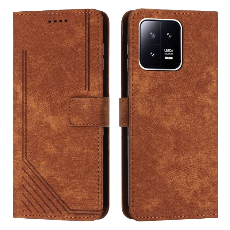 For Xiaomi 13 Pro Skin Feel Stripe Pattern Leather Phone Case with Lanyard