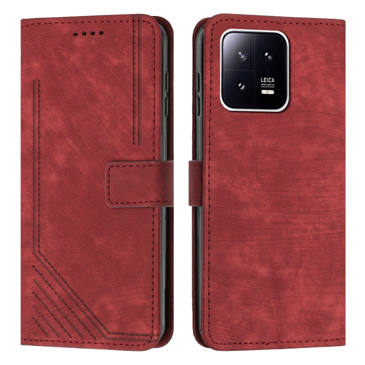 For Xiaomi 13 Pro Skin Feel Stripe Pattern Leather Phone Case with Lanyard