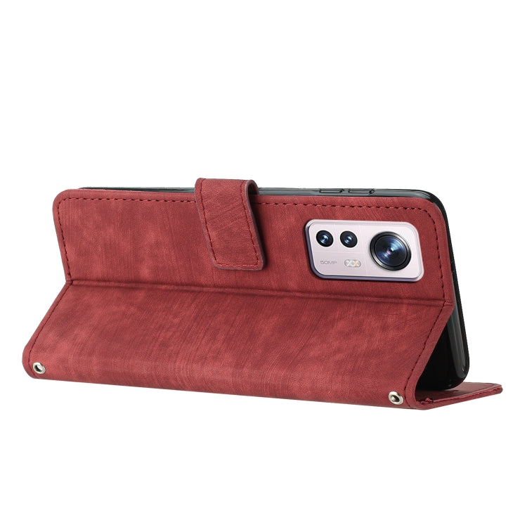 For Xiaomi 12 Lite Skin Feel Stripe Pattern Leather Phone Case with Lanyard