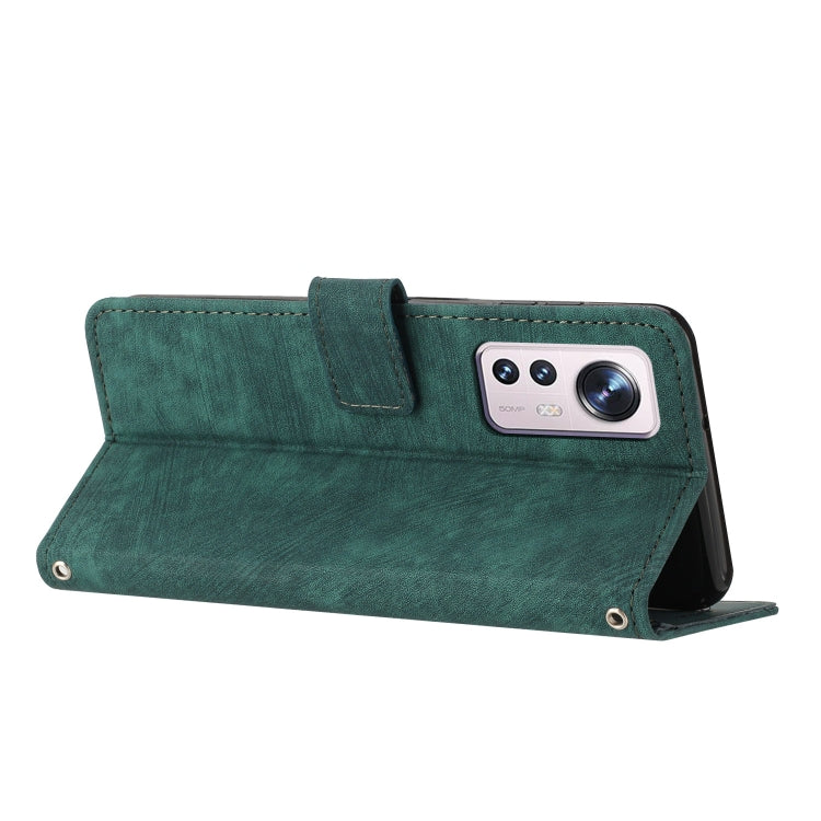 For Xiaomi 12 Lite Skin Feel Stripe Pattern Leather Phone Case with Lanyard