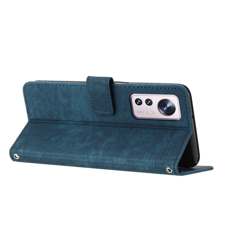 For Xiaomi 12 Lite Skin Feel Stripe Pattern Leather Phone Case with Lanyard