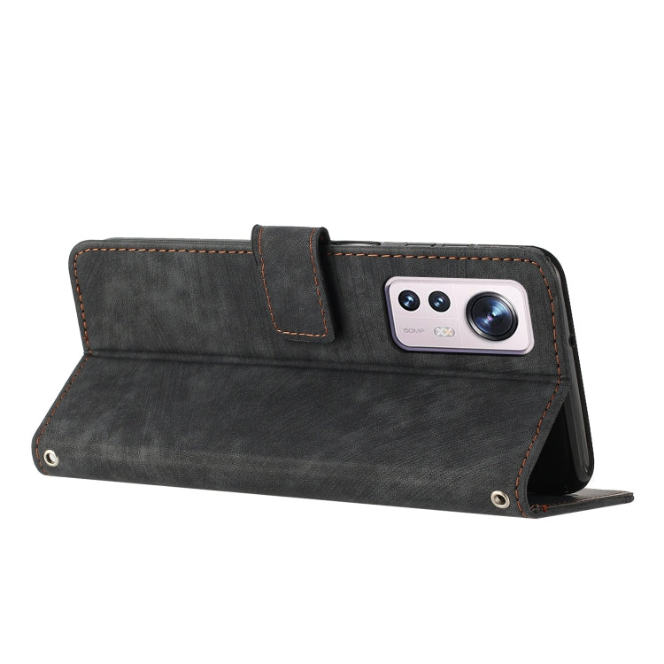 For Xiaomi 12 Lite Skin Feel Stripe Pattern Leather Phone Case with Lanyard