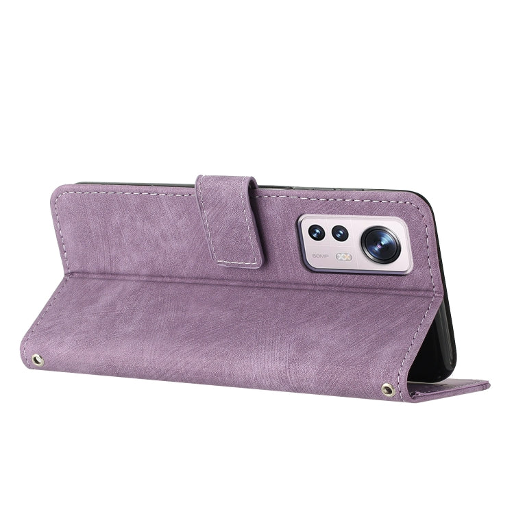 For Xiaomi 12 Lite Skin Feel Stripe Pattern Leather Phone Case with Lanyard