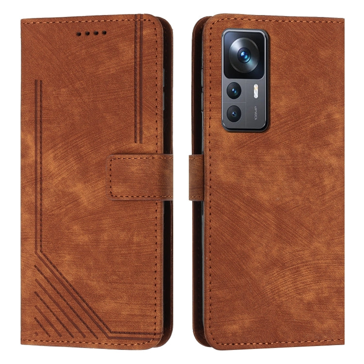 For Xiaomi 12T / 12T Pro / Redmi K50 Ultra Skin Feel Stripe Pattern Leather Phone Case with Lanyard