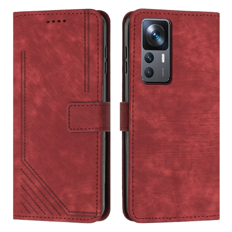 For Xiaomi 12T / 12T Pro / Redmi K50 Ultra Skin Feel Stripe Pattern Leather Phone Case with Lanyard
