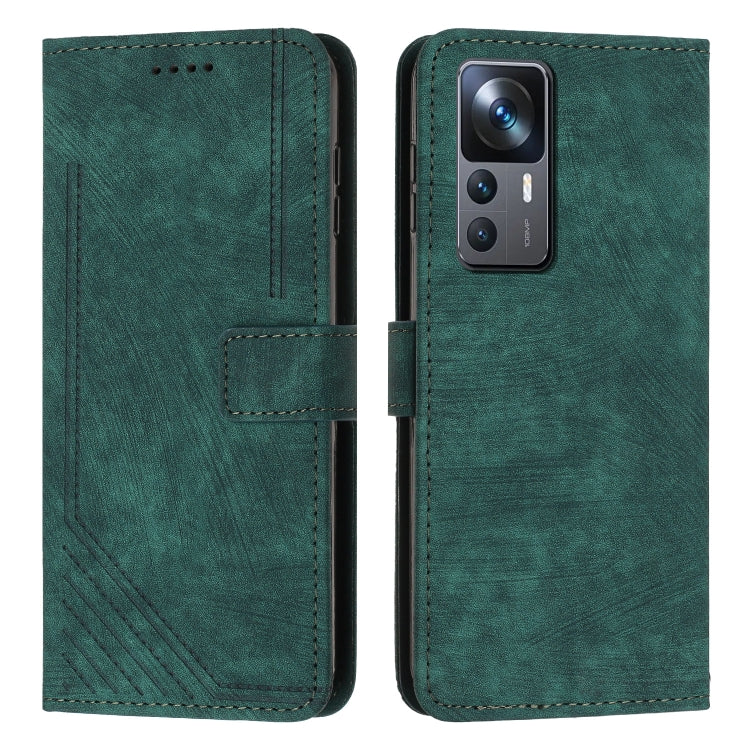 For Xiaomi 12T / 12T Pro / Redmi K50 Ultra Skin Feel Stripe Pattern Leather Phone Case with Lanyard