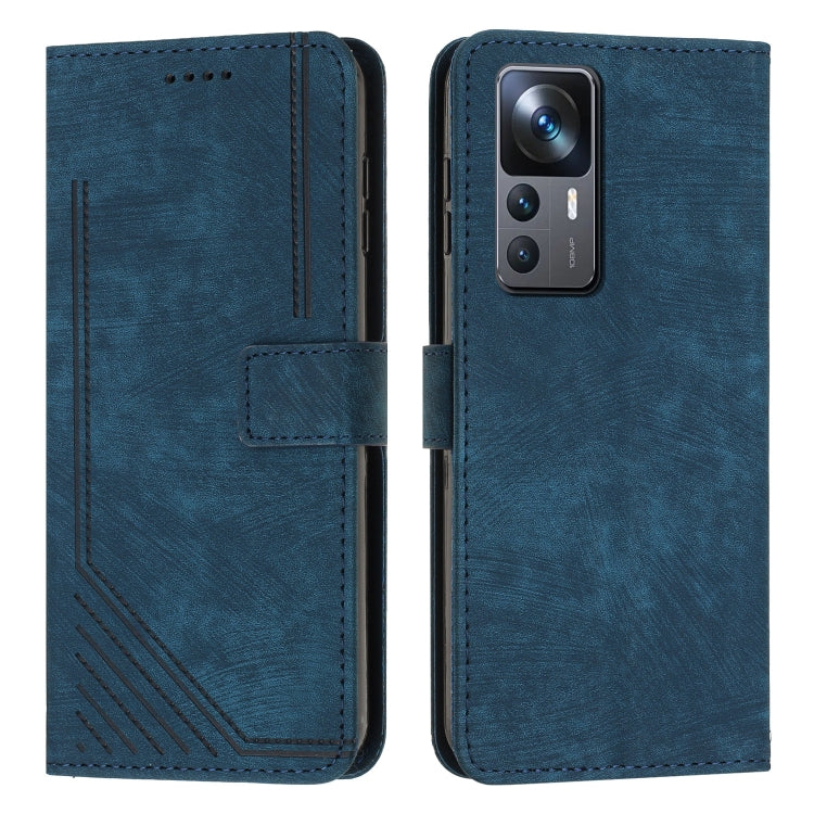 For Xiaomi 12T / 12T Pro / Redmi K50 Ultra Skin Feel Stripe Pattern Leather Phone Case with Lanyard