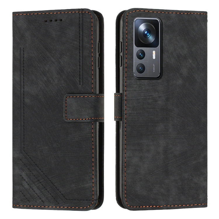 For Xiaomi 12T / 12T Pro / Redmi K50 Ultra Skin Feel Stripe Pattern Leather Phone Case with Lanyard