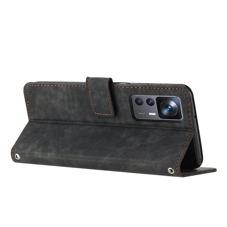 For Xiaomi 12T / 12T Pro / Redmi K50 Ultra Skin Feel Stripe Pattern Leather Phone Case with Lanyard