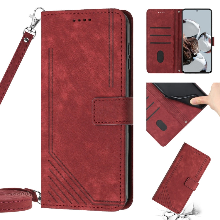 For Xiaomi Mi 11 Lite / Mi 11 Lite 5G NE Skin Feel Stripe Pattern Leather Phone Case with Lanyard