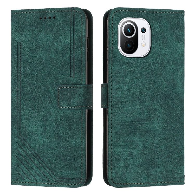 For Xiaomi Mi 11 Lite / Mi 11 Lite 5G NE Skin Feel Stripe Pattern Leather Phone Case with Lanyard