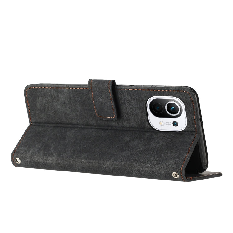 For Xiaomi Mi 11 Lite / Mi 11 Lite 5G NE Skin Feel Stripe Pattern Leather Phone Case with Lanyard