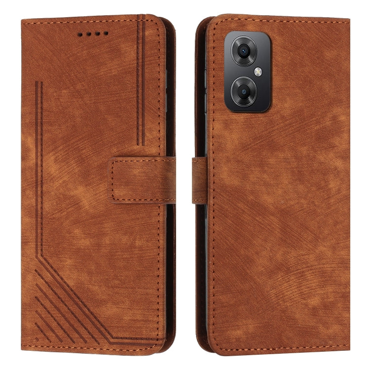 For Xiaomi Poco M4 5G / Poco M5 4G Skin Feel Stripe Pattern Leather Phone Case with Lanyard