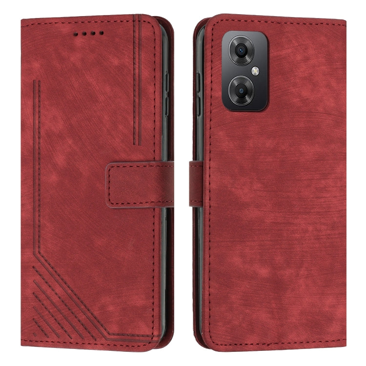 For Xiaomi Poco M4 5G / Poco M5 4G Skin Feel Stripe Pattern Leather Phone Case with Lanyard