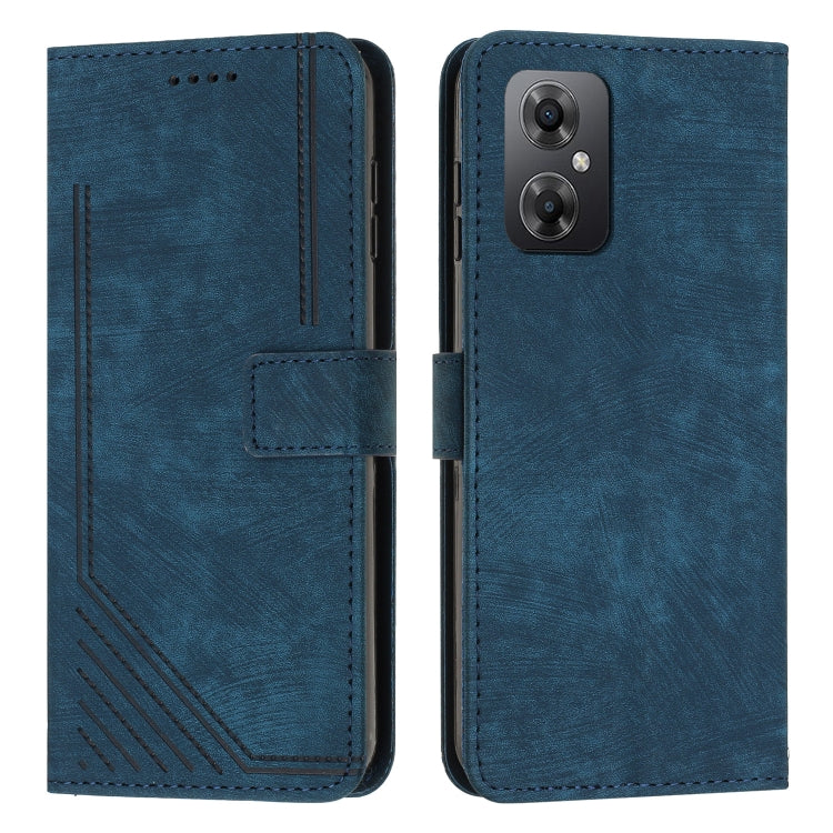 For Xiaomi Poco M4 5G / Poco M5 4G Skin Feel Stripe Pattern Leather Phone Case with Lanyard