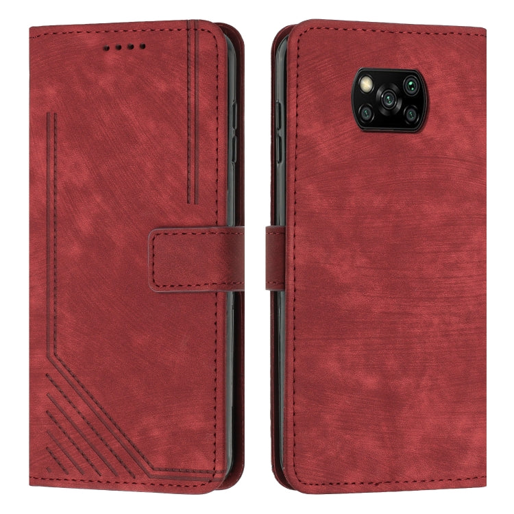 For Xiaomi Poco X3 / X3 Pro / X3 NFC Skin Feel Stripe Pattern Leather Phone Case with Lanyard