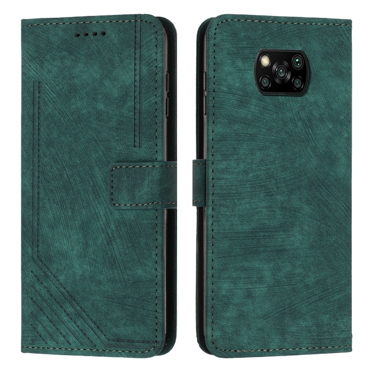 For Xiaomi Poco X3 / X3 Pro / X3 NFC Skin Feel Stripe Pattern Leather Phone Case with Lanyard