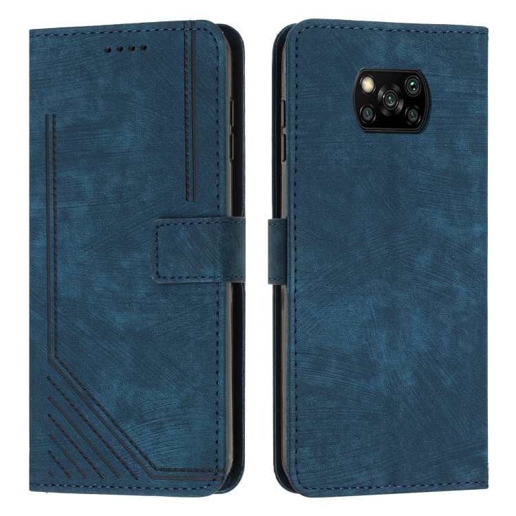 For Xiaomi Poco X3 / X3 Pro / X3 NFC Skin Feel Stripe Pattern Leather Phone Case with Lanyard