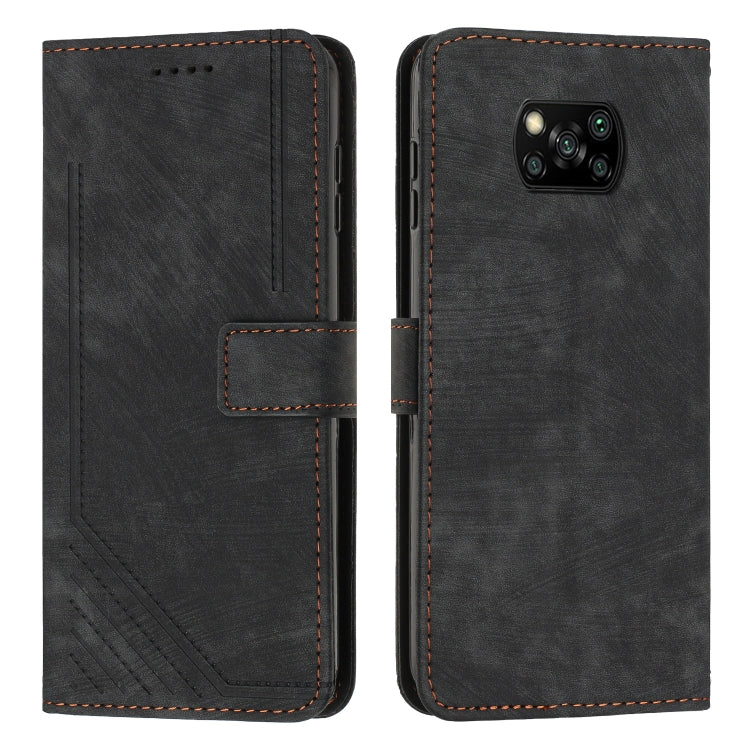 For Xiaomi Poco X3 / X3 Pro / X3 NFC Skin Feel Stripe Pattern Leather Phone Case with Lanyard