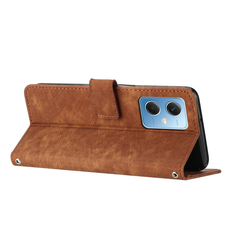 For Xiaomi Redmi Note 12 5G Global / Poco X5 5G Skin Feel Stripe Pattern Leather Phone Case with Lanyard