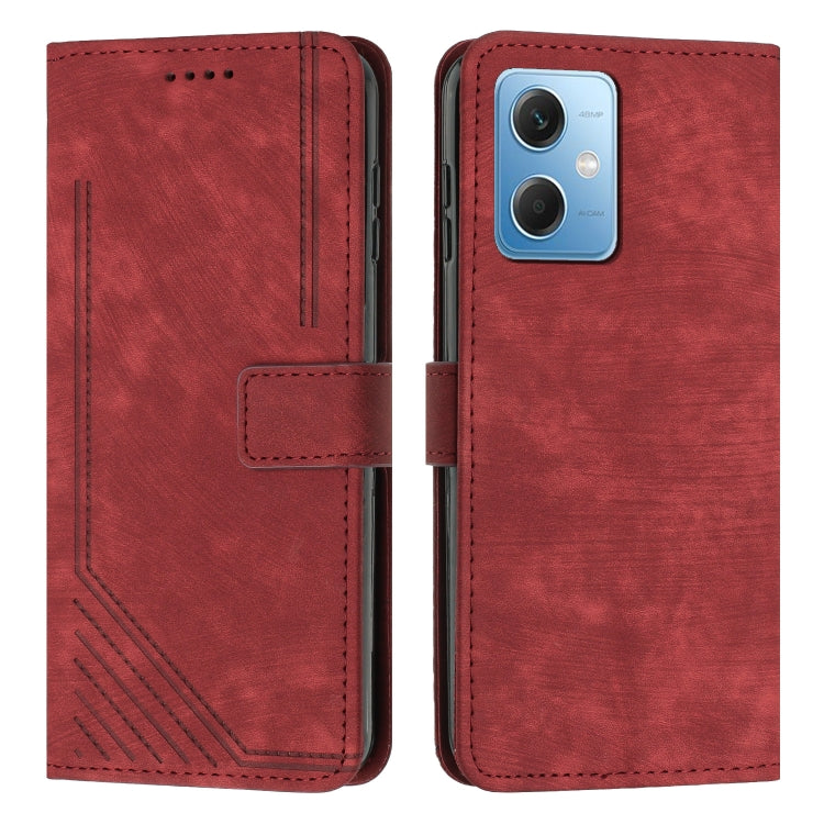 For Xiaomi Redmi Note 12 5G Global / Poco X5 5G Skin Feel Stripe Pattern Leather Phone Case with Lanyard