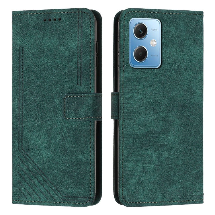 For Xiaomi Redmi Note 12 5G Global / Poco X5 5G Skin Feel Stripe Pattern Leather Phone Case with Lanyard