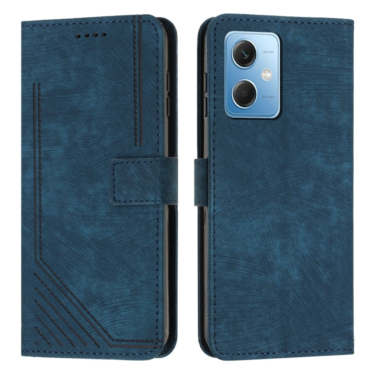 For Xiaomi Redmi Note 12 5G Global / Poco X5 5G Skin Feel Stripe Pattern Leather Phone Case with Lanyard