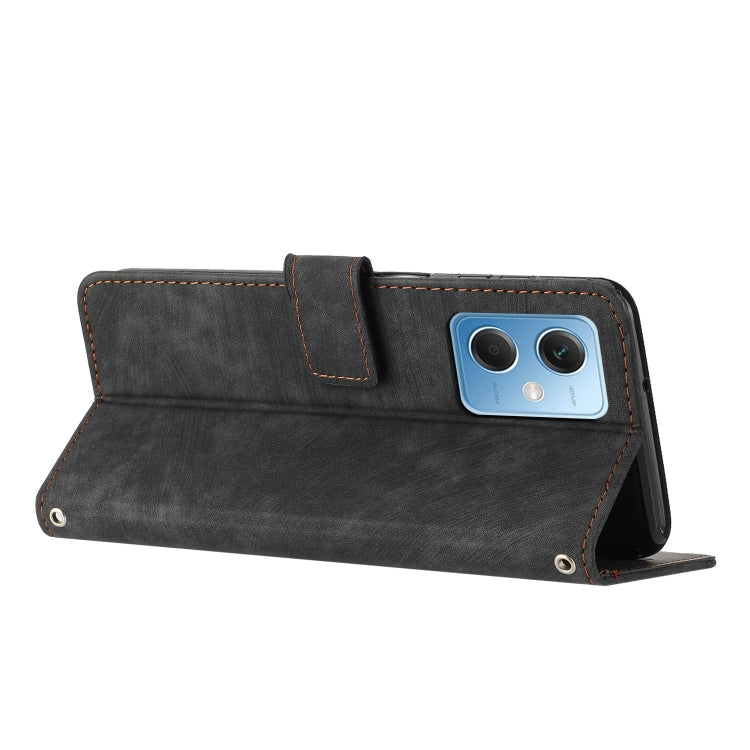 For Xiaomi Redmi Note 12 5G Global / Poco X5 5G Skin Feel Stripe Pattern Leather Phone Case with Lanyard