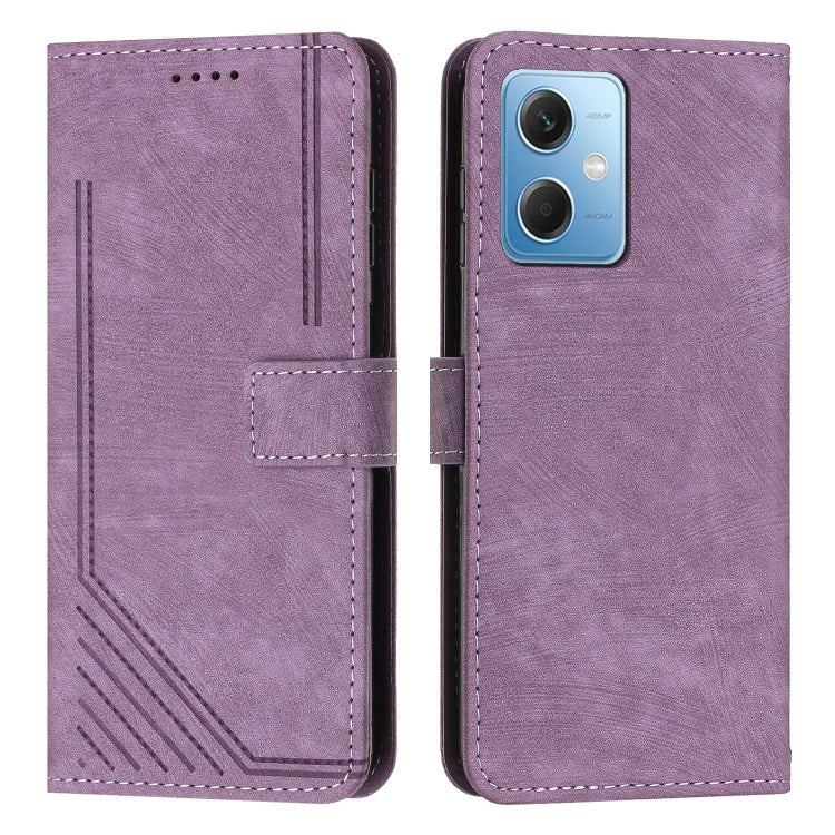 For Xiaomi Redmi Note 12 5G Global / Poco X5 5G Skin Feel Stripe Pattern Leather Phone Case with Lanyard