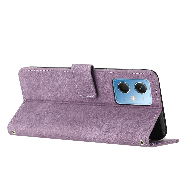 For Xiaomi Redmi Note 12 5G Global / Poco X5 5G Skin Feel Stripe Pattern Leather Phone Case with Lanyard