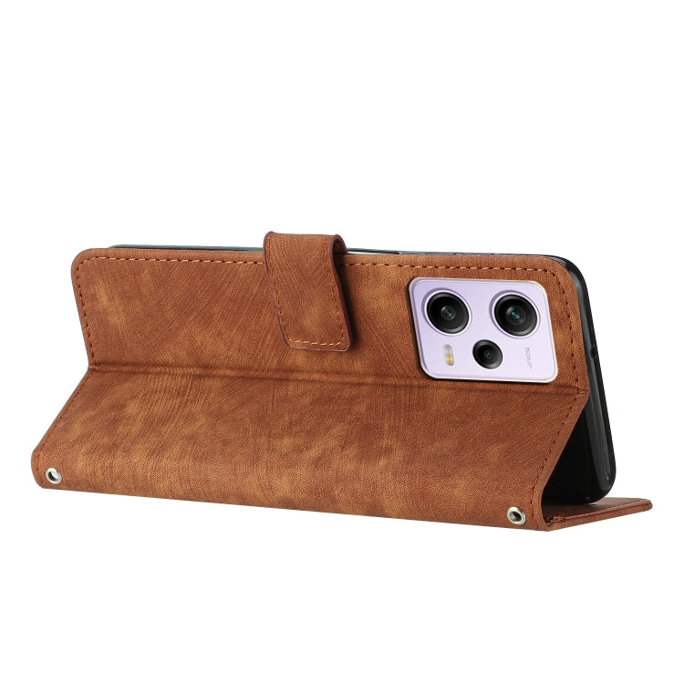 For Xiaomi Redmi Note 12 Pro Global Skin Feel Stripe Pattern Leather Phone Case with Lanyard